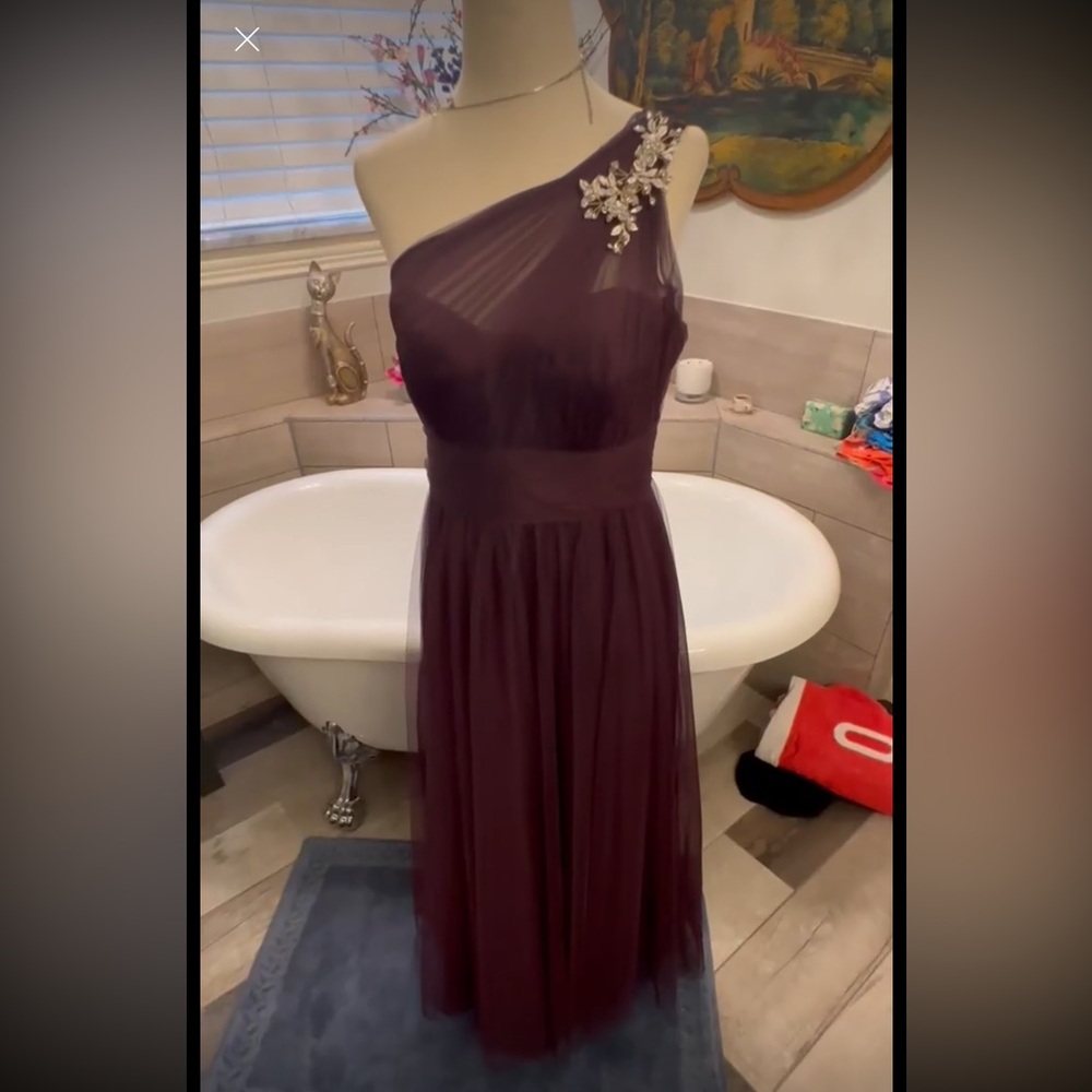 Watters One-Shoulder Dress in Deep Burgundy
